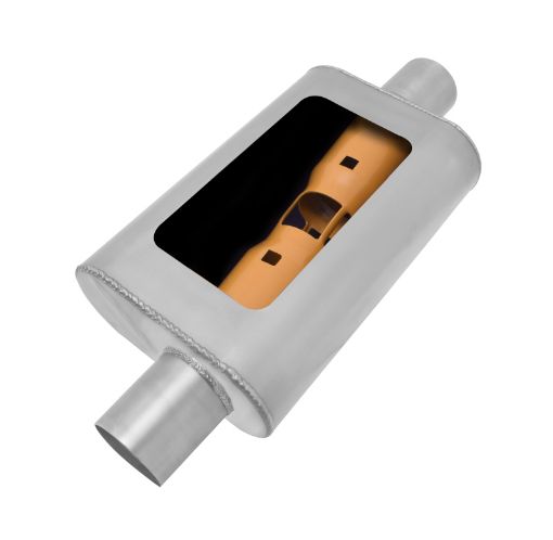 Picture of Gibson MWA Superflow OffsetCenter Oval Muffler - 4x9x14in3in Inlet3in Outlet - Stainless