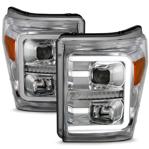 Picture of ANZO 11 - 16 Ford F - 250F - 350F - 450 Projector Headlights w Plank Style Switchback Chrome wAmber