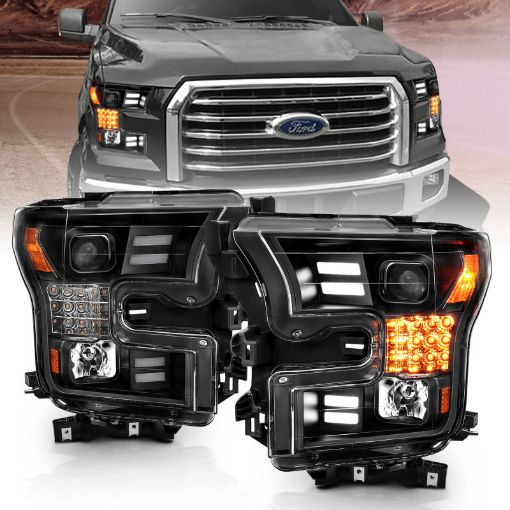 Picture of ANZO 15 - 17 Ford F - 150 Project Headlights w Plank Style Design Black w Amber Sequential Turn Signal