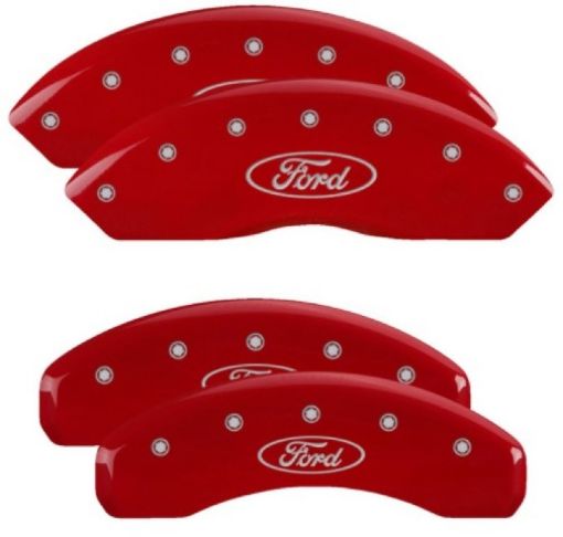 Picture of MGP 4 Caliper Covers Engraved Front Rear Oval LogoFord Red Finish Silver Char 2019 Ford Ranger