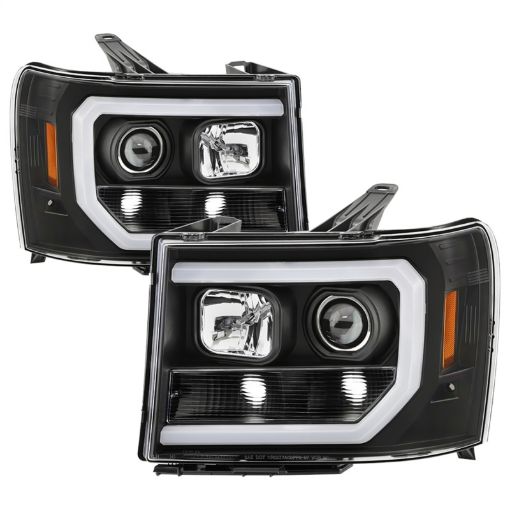 Picture of Spyder 07 - 13 GMC Sierra 1500 - 3500 Ver 2 Proj Headlights - DRL LED - All Blk PRO - YD - GS07V2 - LBDRL - BKV2