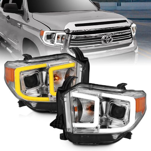 Picture of ANZO 14 - 17 Toyota Tundra Plank Style Projector Headlights Chrome w Amber