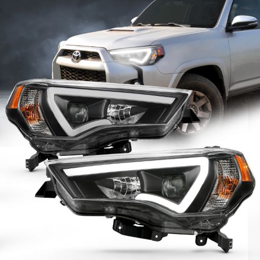 Picture of ANZO 14 - 18 Toyota 4 Runner Plank Style Projector Headlights Black w Amber