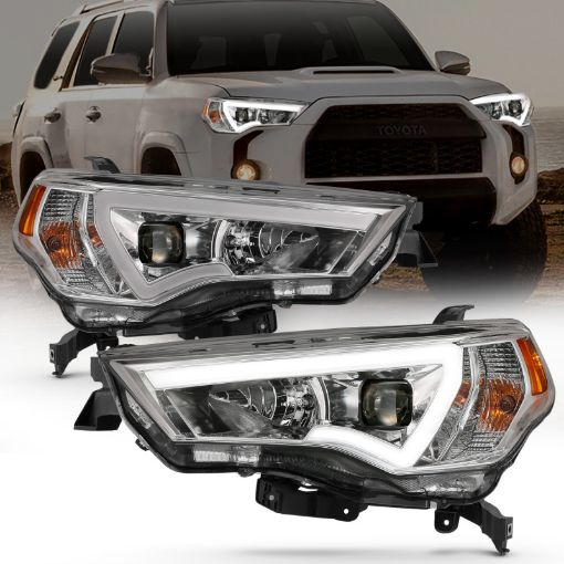 Picture of ANZO 14 - 18 Toyota 4 Runner Plank Style Projector Headlights Chrome w Amber