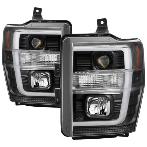 Picture of Spyder 08 - 10 Ford F - 250 SD Projector Headlights V2 - Switch Back Light Bar - Black PRO - YD - FS08V2 - SBLB - BK