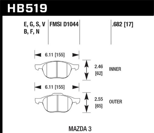 Picture of Hawk HPS 08 - 09 Mazda 3 Ford Volvo HPS Street Front Brake Pads