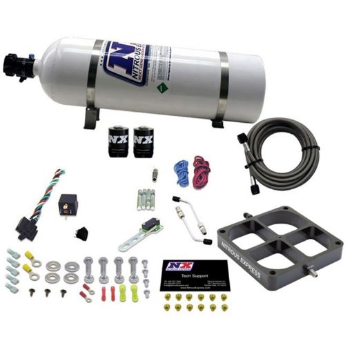 Picture of Nitrous Express Single Entry Crossbar 8500 Based Throttle Body Nitrous Kit w15lb Bottle