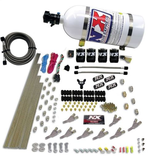 Picture of Nitrous Express STD Nozzle Nitrous Kit (200 - 500HP) Gas wDist Block 4 Solenoids w10lb Bottle
