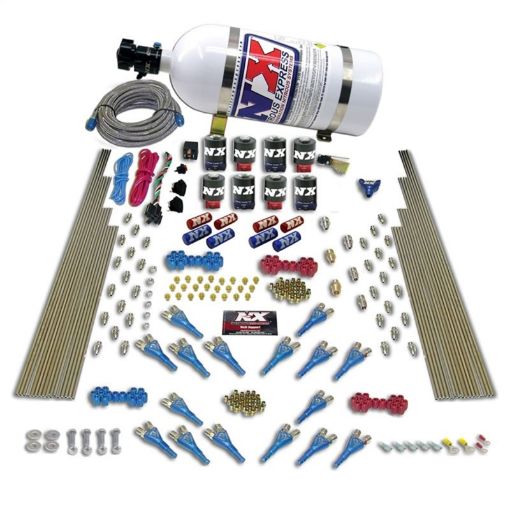 Picture of Nitrous Express Shark Dual StageGas 16 Nozzles 8 Solenoids Nitrous Kit (200 - 1200HP) w10lb Bottle