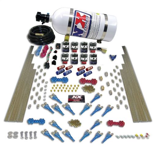 Picture of Nitrous Express Shark Dual StageAlc 16 Nozzles 8 Solenoids Nitrous Kit (200 - 1200HP) w15lb Bottle