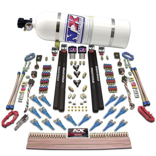 Picture of Nitrous Express Shark Dual StageGasRails 16 Nozzles Nitrous Kit (200 - 1200HP) w10lb Bottle