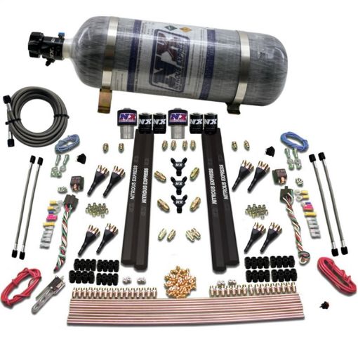 Picture of Nitrous Express SX2 Dual StageGasRails 8 Nozzles Nitrous Kit (200 - 1200HP) wComposite Bottle