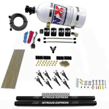 Picture of Nitrous Express Pro - ShkGas 4 Solenoids Nitrous Kit (200 - 600HP) wRails and 10lb Bottle