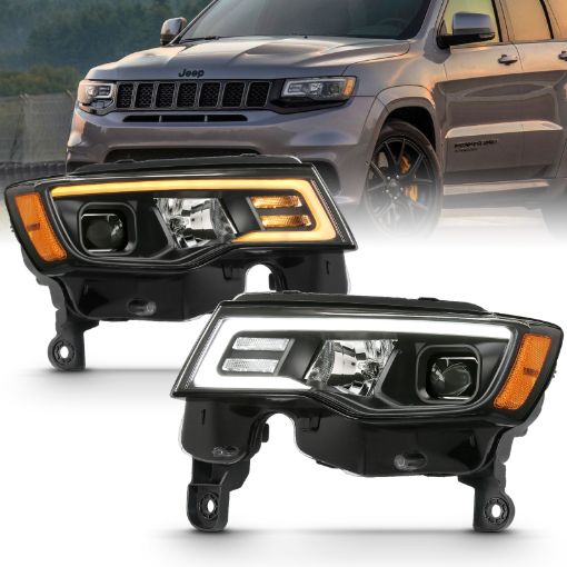 Picture of ANZO 2017 - 2018 Jeep Grand Cherokee Projector Headlights w Plank Style Switchback - Black w Amber