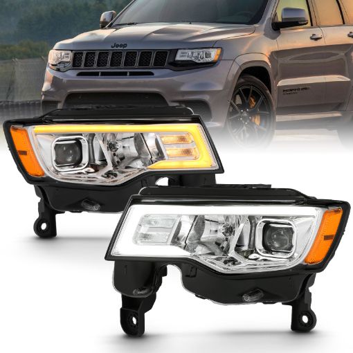 Picture of ANZO 2017 - 2018 Jeep Grand Cherokee Projector Headlights w Plank Style Switchback - Chrome w Amber