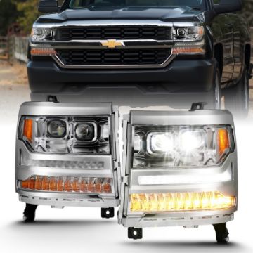 Picture of ANZO 16 - 18 Chevrolet Silverado 1500 LED Projector Headlights wPlank Style Switchback Chrome wAmber