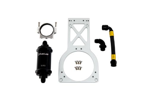Picture of Fuelab Fuel Surge Upgrade Filter Kit (BracketHardwareHose Assembly90 Degree Fitting) - 235mm