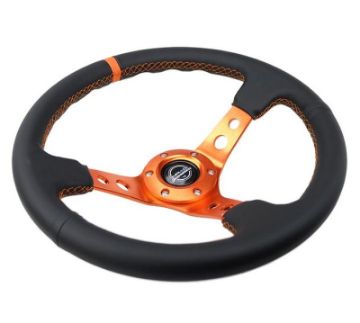 Picture of NRG Reinforce Steering Wheel (350mm 3in. Deep) Blk Leather, Orange Center Mark w Orange Stitching