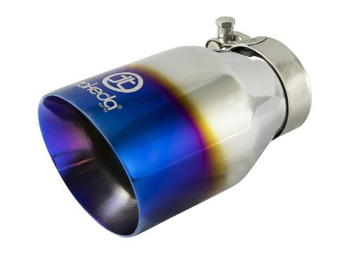 Picture of aFe Takeda 304 Stainless Steel Clamp - On Exhaust Tip 2.5in Inlet 4in Outlet - Blue Flame