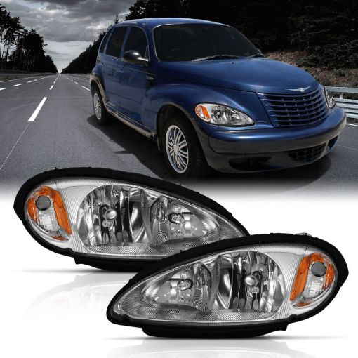 Picture of ANZO 2001 - 2005 Chrysler Pt Cruiser Crystal Headlight Chrome Amber (OE)