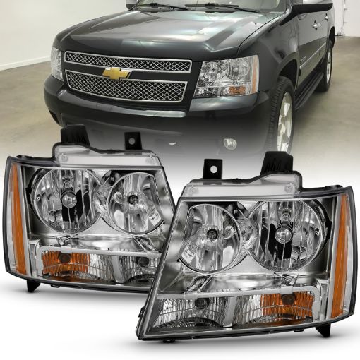 Picture of ANZO 2007 - 2014 Chevy TahOE Crystal Headlight Chrome Amber(OE)
