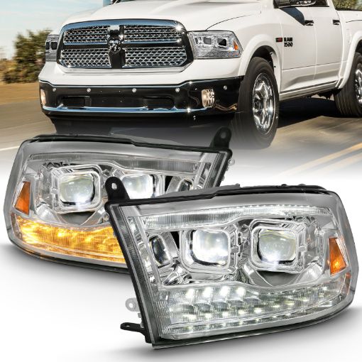 Picture of ANZO 2009 - 2018 Dodge Ram 1500 Led Projector Plank Style Switchback H.L Halo Chrome Amber (OE Style)