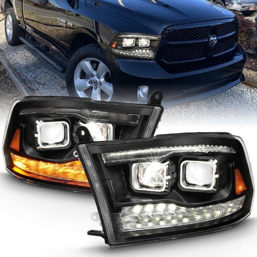 Picture of ANZO 2009 - 2018 Dodge Ram 1500 Led Projector Plank Style Switchback H.L Halo Black Amber (OE Style)