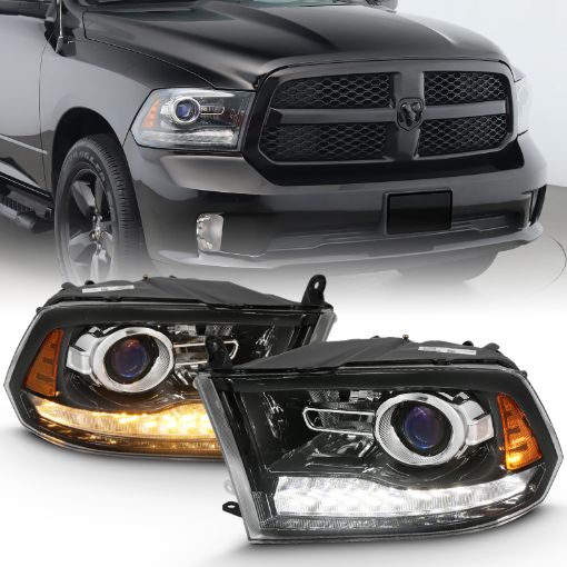 Picture of ANZO 2009 - 2018 Dodge Ram 1500 Projector Plank Style Switchback H.L Halo Black Amber (OE Style)