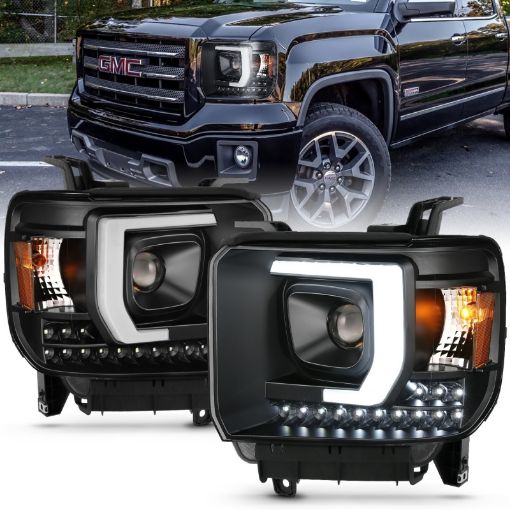 Picture of ANZO 2014 - 2015 Gmc Sierra 1500HD Projector Plank Style Headlight Black W Drl
