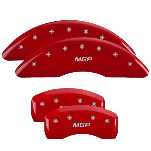 Picture of MGP 4 Caliper Covers Engraved Front Rear MGP Red finish silver ch