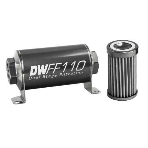 Picture of DeatschWerks Stainless Steel 8AN 40 Micron Universal Inline Fuel Filter Housing Kit (110mm)