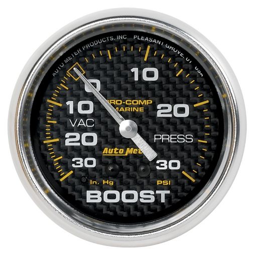 Picture of Autometer Marine Carbon Fiber Gauge 2 - 58in Mechanical VacuumBoost Gauge 30INHG - 30PSI