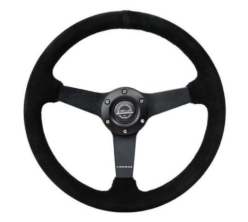 Picture of NRG Sport Steering Wheel (350mm 1.5in Deep) Black SuedeBlack Stitch wMatte Black Solid Spokes