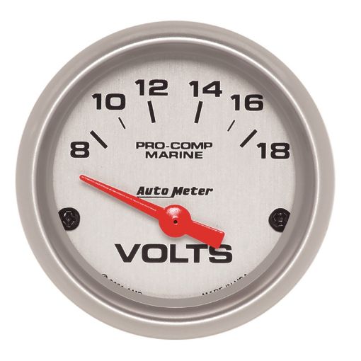 Picture of Autometer Voltmeter 2 - 116in 18V Electric Marine Silver Ultra - Lite Gauge