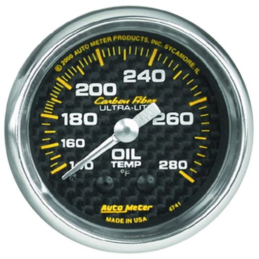 Picture of Autometer Carbon Fiber 52mm 140 - 280 Deg F Mechanical Oil Temp Gauge