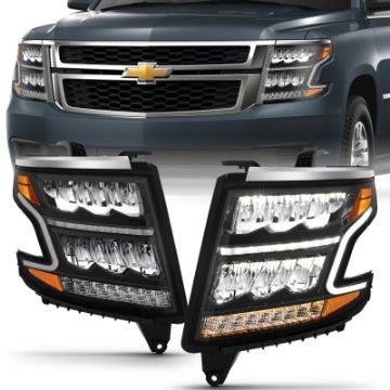 Picture of ANZO 15 - 20 Chevy TahoeSuburban LED Light Bar Style Headlights Black wSequential wDRL wAmber