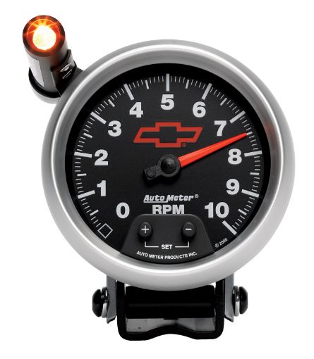 Picture of Autometer GM Red Bowtie Black 3 - 34in 0 - 10000 RPM Pedestal Mount Tachometer Quick - Lite