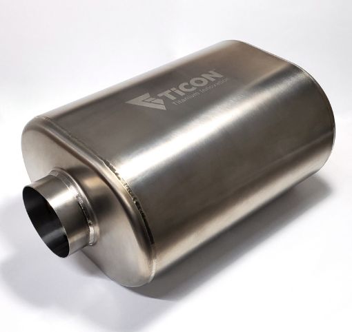 Picture of Ticon Industries 2.5in Oval (2.5in Center In 2.5in Center Out) 12in L Ultralight Titanium Muffler