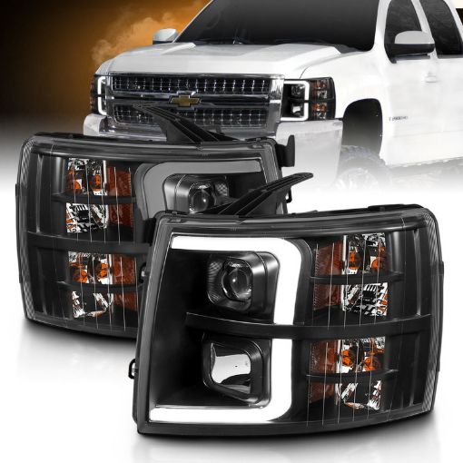 Picture of ANZO 07 - 13 Chevrolet Silverado 3500 Projector Headlights - Black Amber