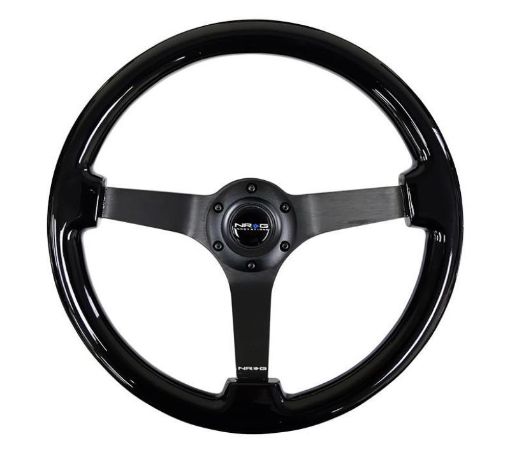 Picture of NRG Reinforced Steering Wheel Classic Wood Grain (350mm 3in. Deep) Matte Black Solid 3 - Spoke