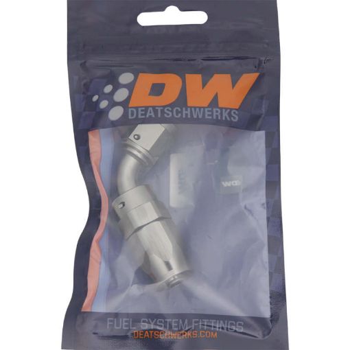 Picture of DeatschWerks 6AN Female Flare Swivel 60 - Degree Hose End CPE Anodized DW Titanium