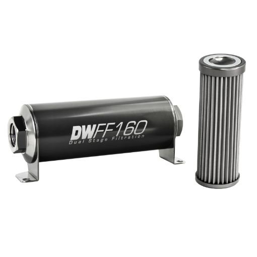 Picture of DeatschWerks Stainless Steel 8AN 40 Micron Universal Inline Fuel Filter Housing Kit (160mm)