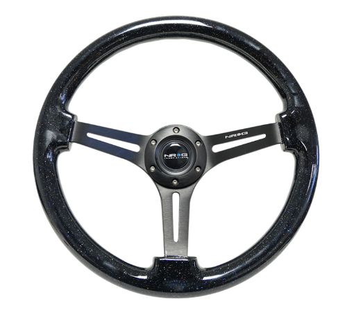 Picture of NRG Reinforced Steering Wheel (350mm 3in. Deep) Black Multi Color Flake Wood w Black Matte Center