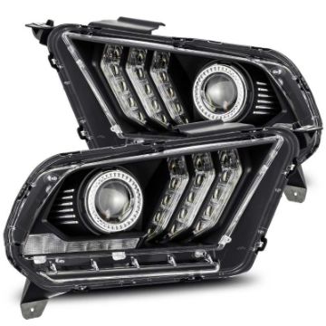 Picture of AlphaRex 10 - 12 Ford Mustang LUXX LED Proj Headlights Plank Style Black wActiv LightSeq Signal