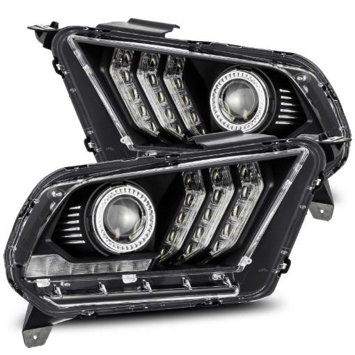 Picture of AlphaRex 10 - 12 Ford Mustang LUXX LED Proj Headlights Plank Style Black wActiv LightSeq Signal