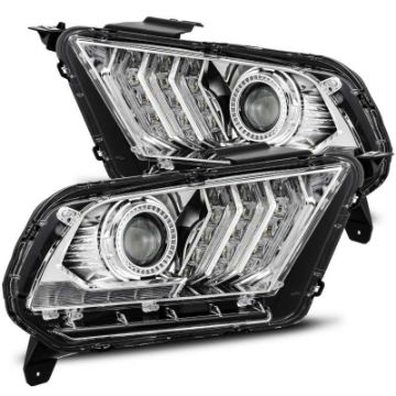 Picture of AlphaRex 10 - 12 Ford Mustang LUXX LED Proj Headlights Plank Style Chrome wActiv LightSeq Signal