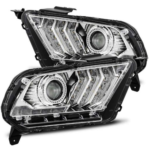 Picture of AlphaRex 10 - 12 Ford Mustang LUXX LED Proj Headlights Plank Style Chrome wActiv LightSeq Signal