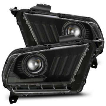 Picture of AlphaRex 10 - 12 Ford Mustang LUXX LED Proj Headlights Plank Style Alpha Blk wActiv LightSeq Signal