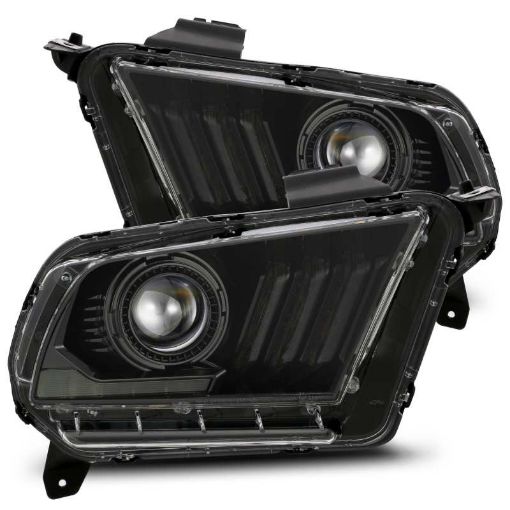 Picture of AlphaRex 10 - 12 Ford Mustang LUXX LED Proj Headlights Plank Style Alpha Blk wActiv LightSeq Signal