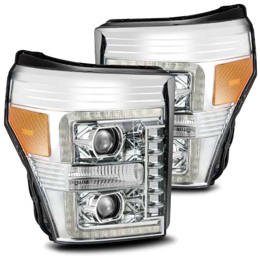 Picture of AlphaRex 11 - 16 Ford F - 350 SD LUXX LED Proj Headlights Plank Style Chrm wActiv LightSeq SignalDRL